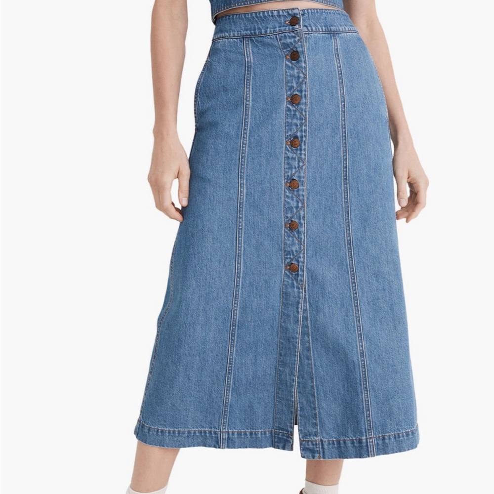 Madewell button front denim midi skirt NWT